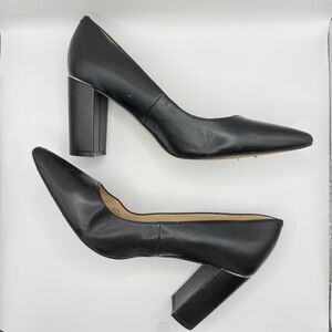 Marc Fisher Black Leather Pointed Toe Block Heel Pumps Classic Dress Shoes